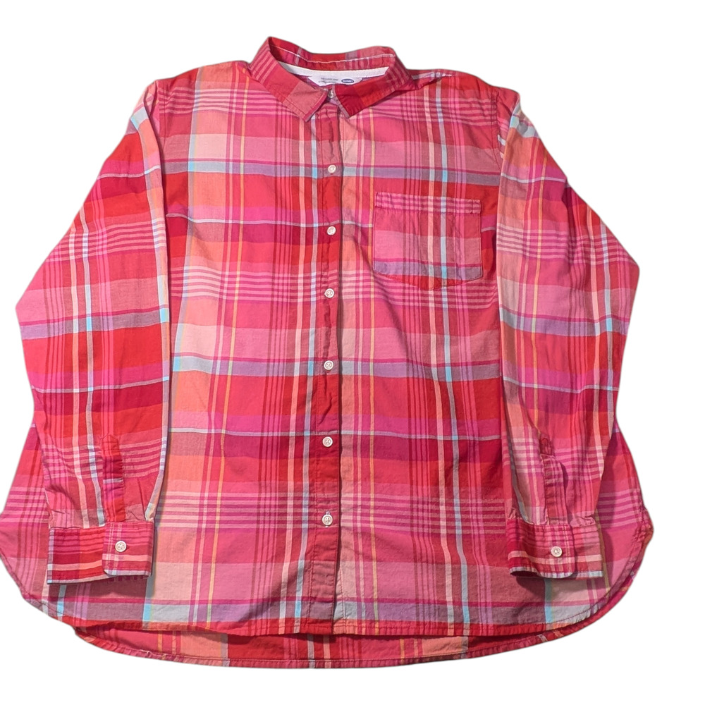 Old Navy Women's Classic Plaid Button-Up Shirt - XL Red